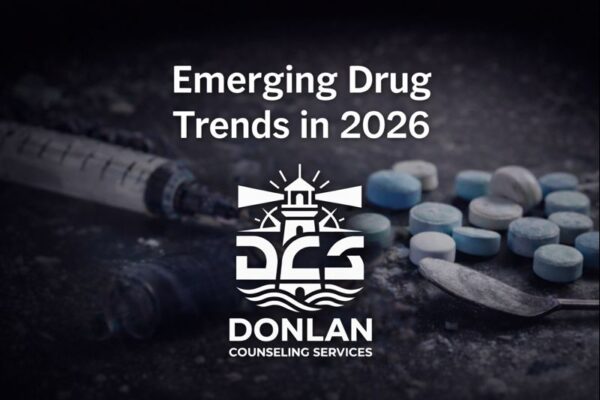 Emerging drug trends 2026 graphic showing medetomidine and BTMPS replacing xylazine in fentanyl supply with overdose risk warning